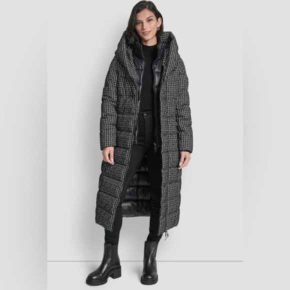 ๐๐๐ DKNY shawl collar black long puffer size L - Picture 5 of 15